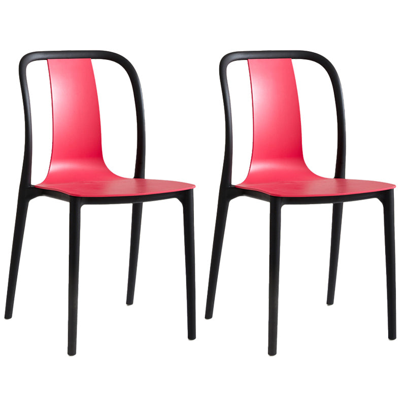 Scandinavian Armless Dining Chairs Plastic Slat Back Side Chairs with Black Legs Red Set of 2 Clearhalo ' kitchen&dining_furn' 'Dining Chairs' 'Dining Tables & Seating' 'dining_chair' 'Furniture' 'furniture_dining_chair' 'Kitchen & Dining Furniture' 'kitchen' 3740951