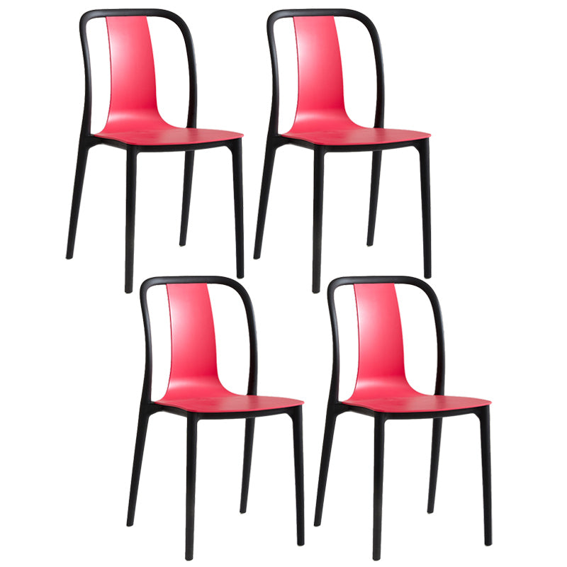Scandinavian Armless Dining Chairs Plastic Slat Back Side Chairs with Black Legs Red Set of 4 Clearhalo ' kitchen&dining_furn' 'Dining Chairs' 'Dining Tables & Seating' 'dining_chair' 'Furniture' 'furniture_dining_chair' 'Kitchen & Dining Furniture' 'kitchen' 3740953