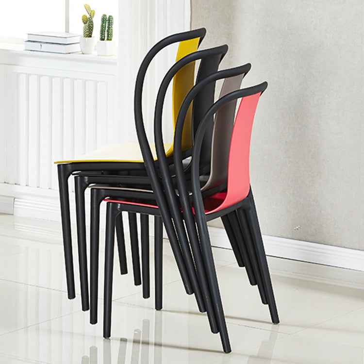 Scandinavian Armless Dining Chairs Plastic Slat Back Side Chairs with Black Legs Clearhalo ' kitchen&dining_furn' 'Dining Chairs' 'Dining Tables & Seating' 'dining_chair' 'Furniture' 'furniture_dining_chair' 'Kitchen & Dining Furniture' 'kitchen' 3740960