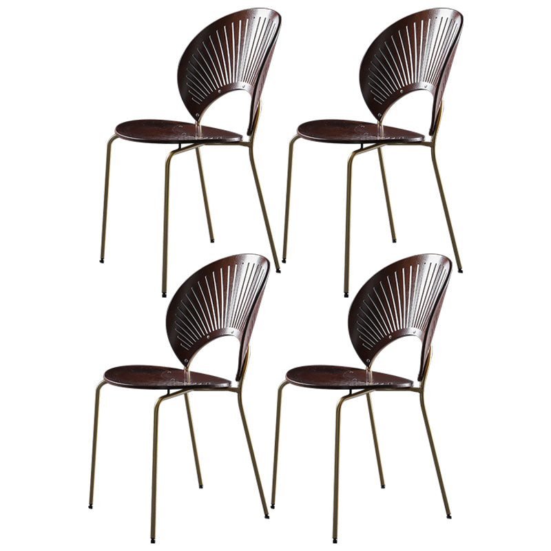 Nordic Style Metal Armless Dining Chairs Open Back Dining Side Chair for Home Use Walnut 4 Piece Set Brass Gold Clearhalo ' kitchen&dining_furn' 'Dining Chairs' 'Dining Tables & Seating' 'dining_chair' 'furn' 'furn_dining_chair' 'Furniture' 'furniture_dining_chair' 'Kitchen & Dining Furniture' 'kitchen' 3740971