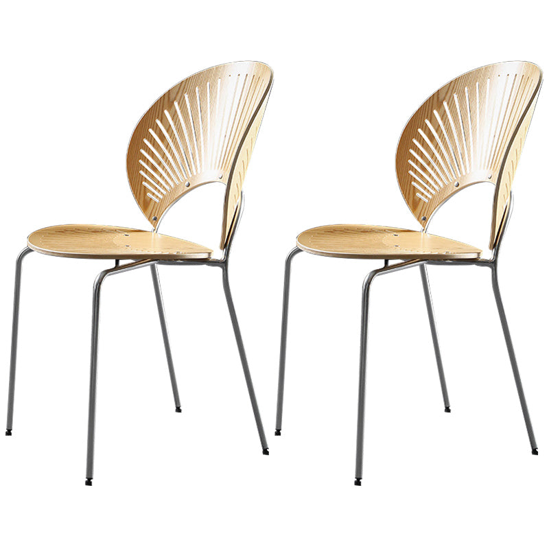 Nordic Style Metal Armless Dining Chairs Open Back Dining Side Chair for Home Use Natural 2 Piece Set Silver Clearhalo ' kitchen&dining_furn' 'Dining Chairs' 'Dining Tables & Seating' 'dining_chair' 'furn' 'furn_dining_chair' 'Furniture' 'furniture_dining_chair' 'Kitchen & Dining Furniture' 'kitchen' 3740982
