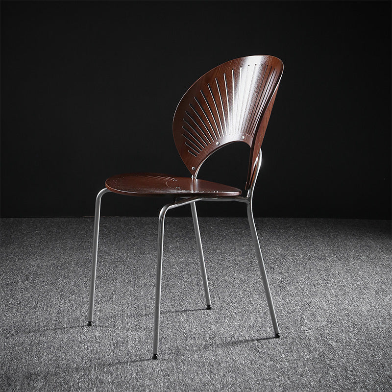 Nordic Style Metal Armless Dining Chairs Open Back Dining Side Chair for Home Use Walnut 1 Piece Silver Clearhalo ' kitchen&dining_furn' 'Dining Chairs' 'Dining Tables & Seating' 'dining_chair' 'furn' 'furn_dining_chair' 'Furniture' 'furniture_dining_chair' 'Kitchen & Dining Furniture' 'kitchen' 3740986