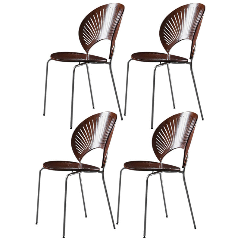Nordic Style Metal Armless Dining Chairs Open Back Dining Side Chair for Home Use Walnut 4 Piece Set Silver Clearhalo ' kitchen&dining_furn' 'Dining Chairs' 'Dining Tables & Seating' 'dining_chair' 'furn' 'furn_dining_chair' 'Furniture' 'furniture_dining_chair' 'Kitchen & Dining Furniture' 'kitchen' 3740988