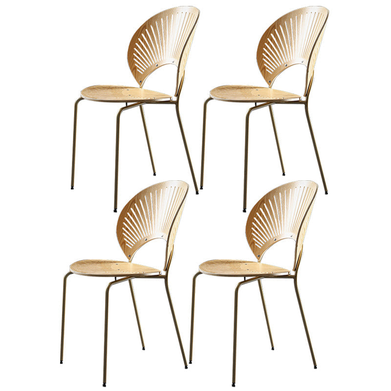 Nordic Style Metal Armless Dining Chairs Open Back Dining Side Chair for Home Use Natural 4 Piece Set Brass Gold Clearhalo ' kitchen&dining_furn' 'Dining Chairs' 'Dining Tables & Seating' 'dining_chair' 'furn' 'furn_dining_chair' 'Furniture' 'furniture_dining_chair' 'Kitchen & Dining Furniture' 'kitchen' 3740997
