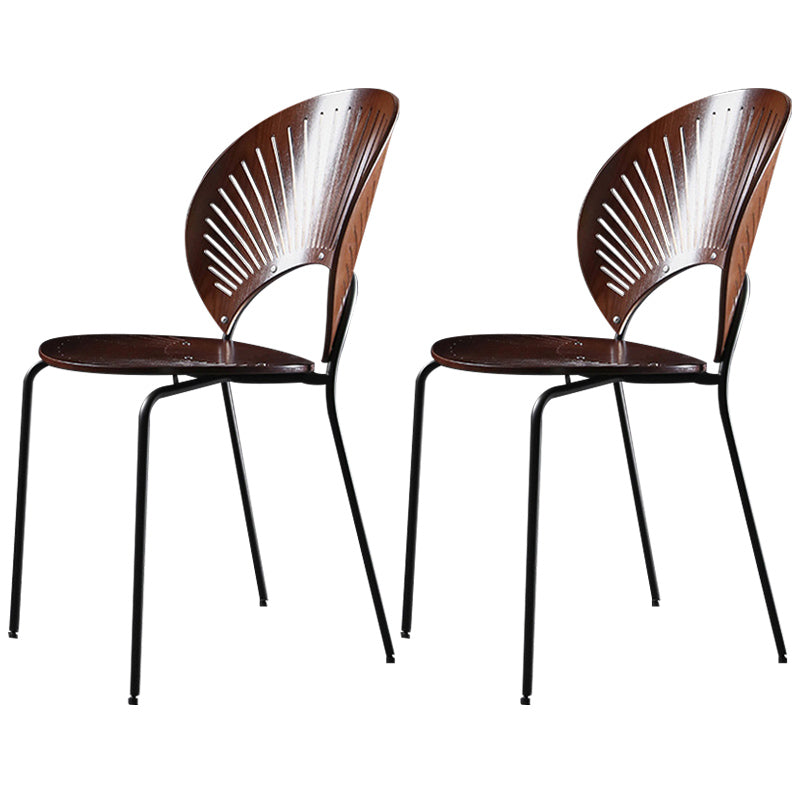 Nordic Style Metal Armless Dining Chairs Open Back Dining Side Chair for Home Use Walnut 2 Piece Set Black Clearhalo ' kitchen&dining_furn' 'Dining Chairs' 'Dining Tables & Seating' 'dining_chair' 'furn' 'furn_dining_chair' 'Furniture' 'furniture_dining_chair' 'Kitchen & Dining Furniture' 'kitchen' 3741002
