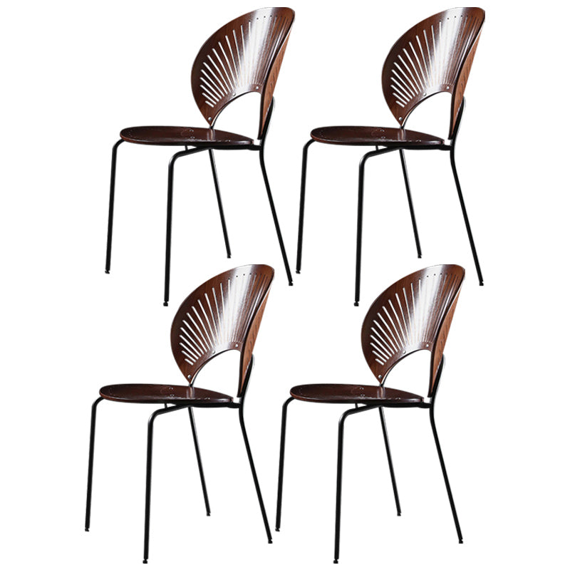 Nordic Style Metal Armless Dining Chairs Open Back Dining Side Chair for Home Use Walnut 4 Piece Set Black Clearhalo ' kitchen&dining_furn' 'Dining Chairs' 'Dining Tables & Seating' 'dining_chair' 'furn' 'furn_dining_chair' 'Furniture' 'furniture_dining_chair' 'Kitchen & Dining Furniture' 'kitchen' 3741003
