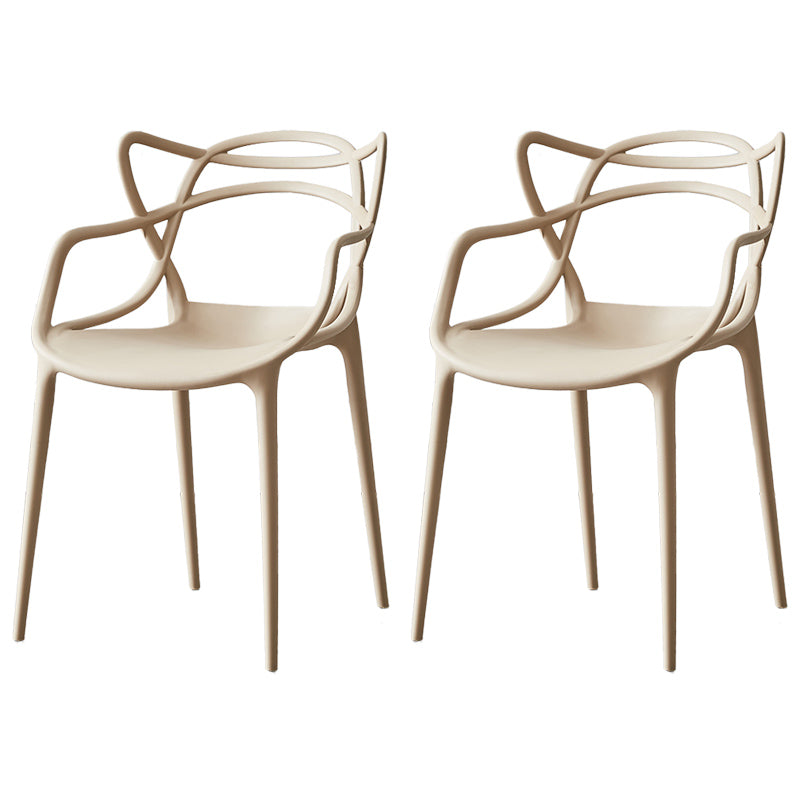 Scandinavian Plastic Dining Arm Chair Indoor Stackable Dining Armchairs Camel 2 Piece Set Clearhalo ' kitchen&dining_furn' 'Dining Chairs' 'Dining Tables & Seating' 'dining_chair' 'furn' 'furn_dining_chair' 'Furniture' 'furniture_dining_chair' 'Kitchen & Dining Furniture' 'kitchen' 3741012