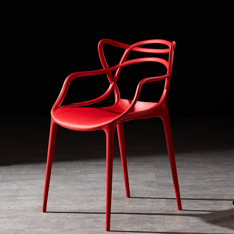 Scandinavian Plastic Dining Arm Chair Indoor Stackable Dining Armchairs Red 1 Piece Clearhalo ' kitchen&dining_furn' 'Dining Chairs' 'Dining Tables & Seating' 'dining_chair' 'furn' 'furn_dining_chair' 'Furniture' 'furniture_dining_chair' 'Kitchen & Dining Furniture' 'kitchen' 3741016