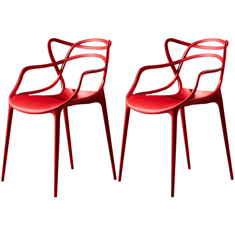 Scandinavian Plastic Dining Arm Chair Indoor Stackable Dining Armchairs Red 2 Piece Set Clearhalo ' kitchen&dining_furn' 'Dining Chairs' 'Dining Tables & Seating' 'dining_chair' 'furn' 'furn_dining_chair' 'Furniture' 'furniture_dining_chair' 'Kitchen & Dining Furniture' 'kitchen' 3741018