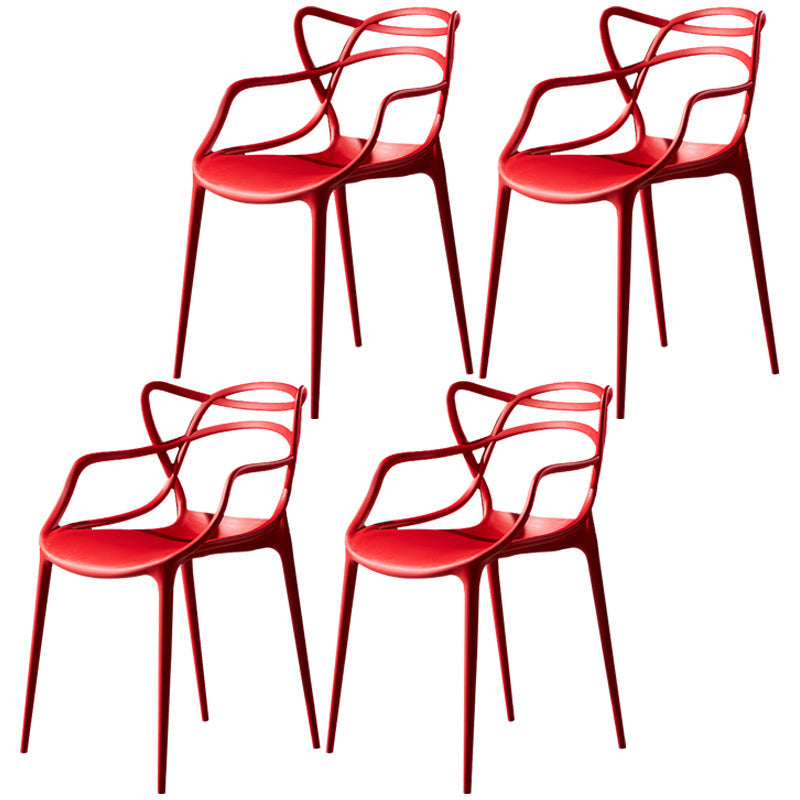 Scandinavian Plastic Dining Arm Chair Indoor Stackable Dining Armchairs Red 4 Piece Set Clearhalo ' kitchen&dining_furn' 'Dining Chairs' 'Dining Tables & Seating' 'dining_chair' 'furn' 'furn_dining_chair' 'Furniture' 'furniture_dining_chair' 'Kitchen & Dining Furniture' 'kitchen' 3741020