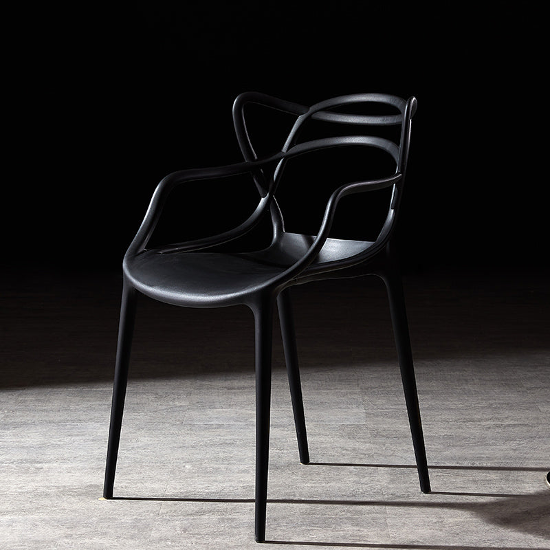 Scandinavian Plastic Dining Arm Chair Indoor Stackable Dining Armchairs Black 1 Piece Clearhalo ' kitchen&dining_furn' 'Dining Chairs' 'Dining Tables & Seating' 'dining_chair' 'furn' 'furn_dining_chair' 'Furniture' 'furniture_dining_chair' 'Kitchen & Dining Furniture' 'kitchen' 3741023