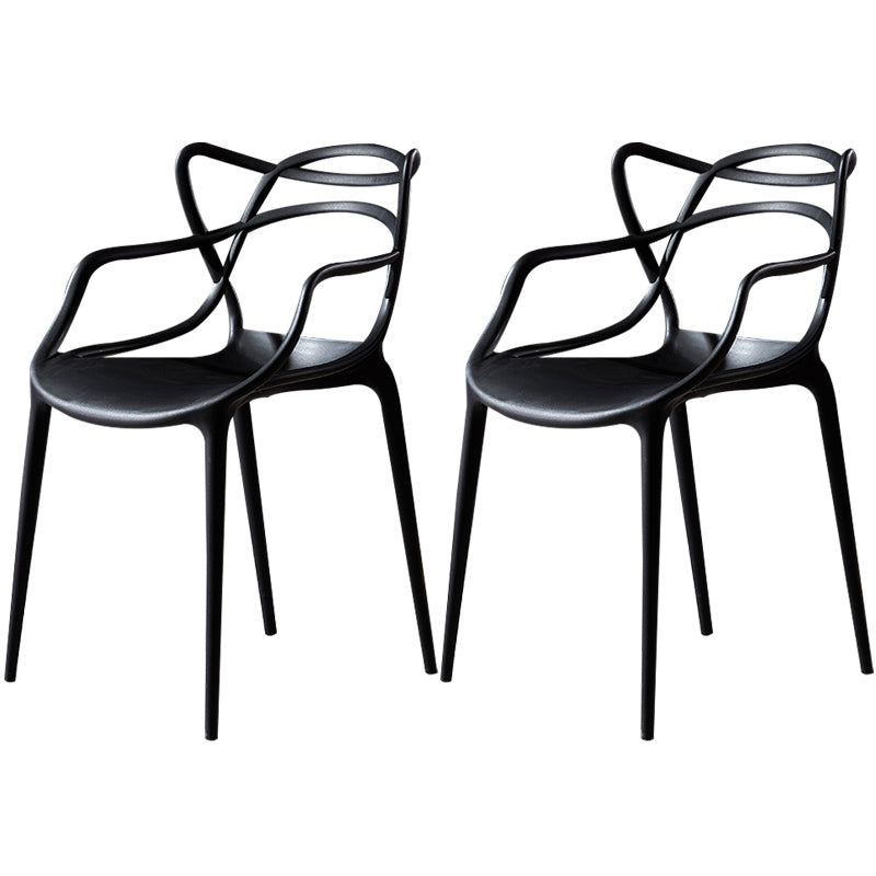 Scandinavian Plastic Dining Arm Chair Indoor Stackable Dining Armchairs Black 2 Piece Set Clearhalo ' kitchen&dining_furn' 'Dining Chairs' 'Dining Tables & Seating' 'dining_chair' 'furn' 'furn_dining_chair' 'Furniture' 'furniture_dining_chair' 'Kitchen & Dining Furniture' 'kitchen' 3741025