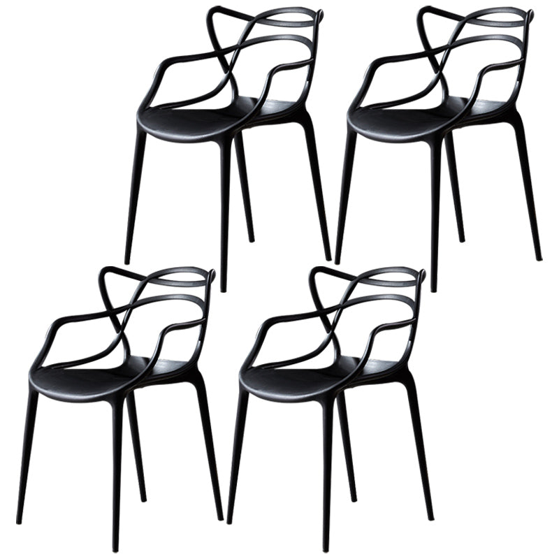 Scandinavian Plastic Dining Arm Chair Indoor Stackable Dining Armchairs Black 4 Piece Set Clearhalo ' kitchen&dining_furn' 'Dining Chairs' 'Dining Tables & Seating' 'dining_chair' 'furn' 'furn_dining_chair' 'Furniture' 'furniture_dining_chair' 'Kitchen & Dining Furniture' 'kitchen' 3741026