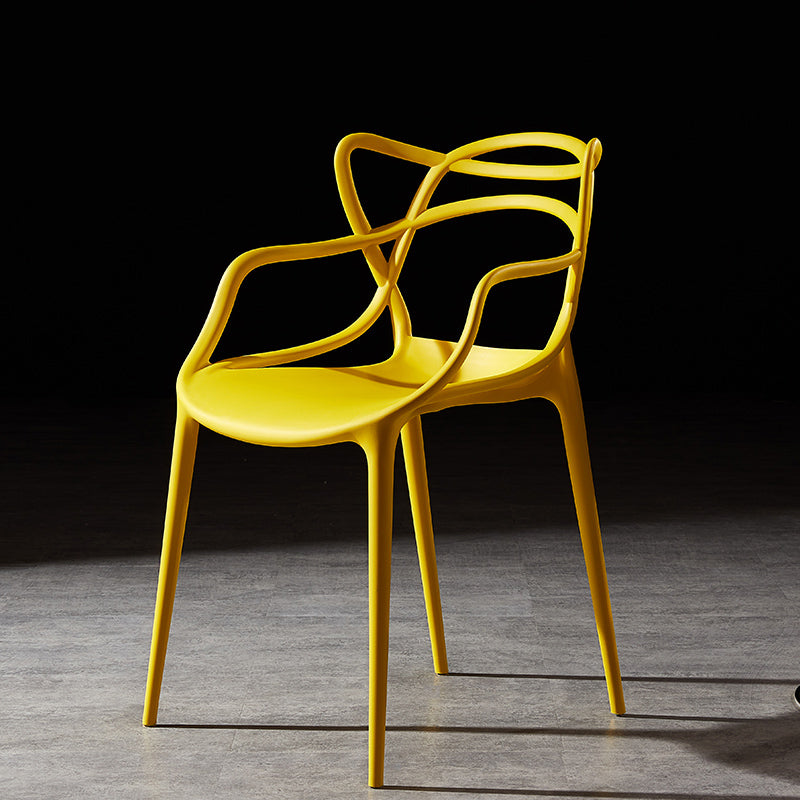 Scandinavian Plastic Dining Arm Chair Indoor Stackable Dining Armchairs Yellow 1 Piece Clearhalo ' kitchen&dining_furn' 'Dining Chairs' 'Dining Tables & Seating' 'dining_chair' 'furn' 'furn_dining_chair' 'Furniture' 'furniture_dining_chair' 'Kitchen & Dining Furniture' 'kitchen' 3741027