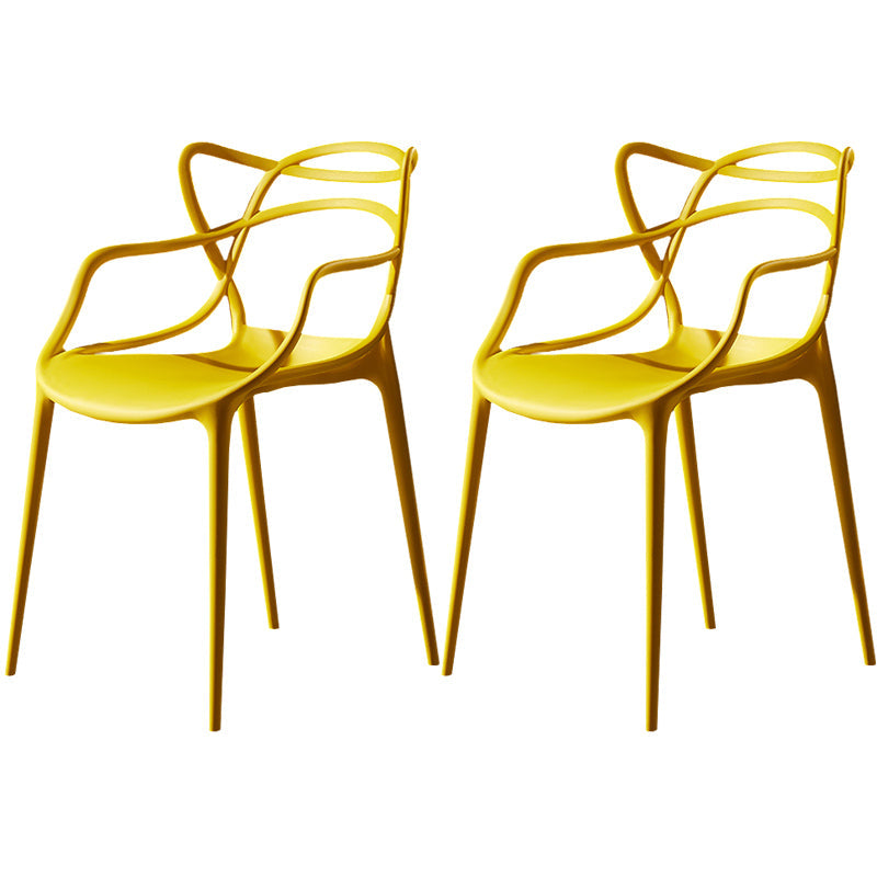 Scandinavian Plastic Dining Arm Chair Indoor Stackable Dining Armchairs Yellow 2 Piece Set Clearhalo ' kitchen&dining_furn' 'Dining Chairs' 'Dining Tables & Seating' 'dining_chair' 'furn' 'furn_dining_chair' 'Furniture' 'furniture_dining_chair' 'Kitchen & Dining Furniture' 'kitchen' 3741028