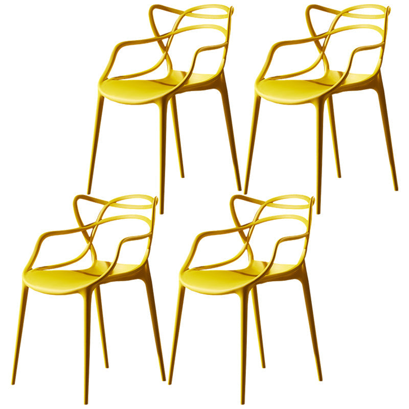 Scandinavian Plastic Dining Arm Chair Indoor Stackable Dining Armchairs Yellow 4 Piece Set Clearhalo ' kitchen&dining_furn' 'Dining Chairs' 'Dining Tables & Seating' 'dining_chair' 'furn' 'furn_dining_chair' 'Furniture' 'furniture_dining_chair' 'Kitchen & Dining Furniture' 'kitchen' 3741029