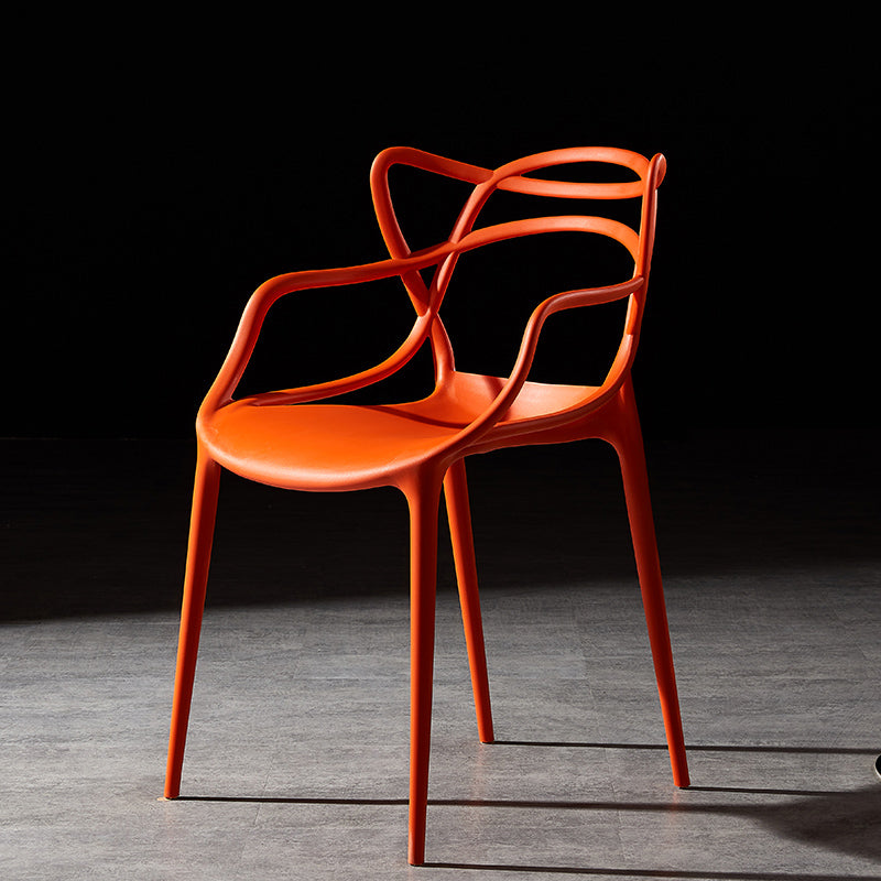 Scandinavian Plastic Dining Arm Chair Indoor Stackable Dining Armchairs Orange 1 Piece Clearhalo ' kitchen&dining_furn' 'Dining Chairs' 'Dining Tables & Seating' 'dining_chair' 'furn' 'furn_dining_chair' 'Furniture' 'furniture_dining_chair' 'Kitchen & Dining Furniture' 'kitchen' 3741030