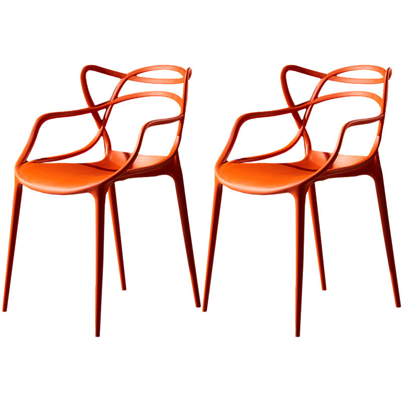 Scandinavian Plastic Dining Arm Chair Indoor Stackable Dining Armchairs Orange 2 Piece Set Clearhalo ' kitchen&dining_furn' 'Dining Chairs' 'Dining Tables & Seating' 'dining_chair' 'furn' 'furn_dining_chair' 'Furniture' 'furniture_dining_chair' 'Kitchen & Dining Furniture' 'kitchen' 3741031