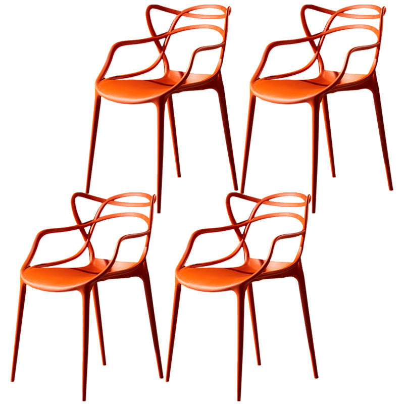 Scandinavian Plastic Dining Arm Chair Indoor Stackable Dining Armchairs Orange 4 Piece Set Clearhalo ' kitchen&dining_furn' 'Dining Chairs' 'Dining Tables & Seating' 'dining_chair' 'furn' 'furn_dining_chair' 'Furniture' 'furniture_dining_chair' 'Kitchen & Dining Furniture' 'kitchen' 3741032