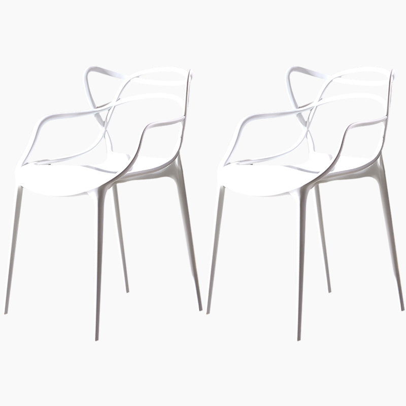 Scandinavian Plastic Dining Arm Chair Indoor Stackable Dining Armchairs White 2 Piece Set Clearhalo ' kitchen&dining_furn' 'Dining Chairs' 'Dining Tables & Seating' 'dining_chair' 'furn' 'furn_dining_chair' 'Furniture' 'furniture_dining_chair' 'Kitchen & Dining Furniture' 'kitchen' 3741037