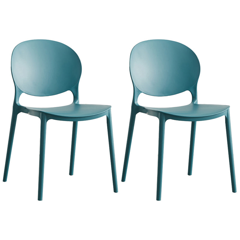 Scandinavian Plastic Armless Dining Chairs Indoor Stackable Side Chair Peacock Blue 2 Piece Set Clearhalo ' kitchen&dining_furn' 'Dining Chairs' 'Dining Tables & Seating' 'dining_chair' 'furn' 'furn_dining_chair' 'Furniture' 'furniture_dining_chair' 'Kitchen & Dining Furniture' 'kitchen' 3741076