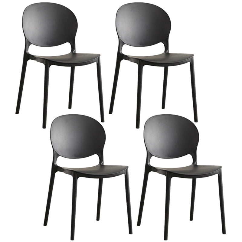 Scandinavian Plastic Armless Dining Chairs Indoor Stackable Side Chair Black 4 Piece Set Clearhalo ' kitchen&dining_furn' 'Dining Chairs' 'Dining Tables & Seating' 'dining_chair' 'furn' 'furn_dining_chair' 'Furniture' 'furniture_dining_chair' 'Kitchen & Dining Furniture' 'kitchen' 3741080