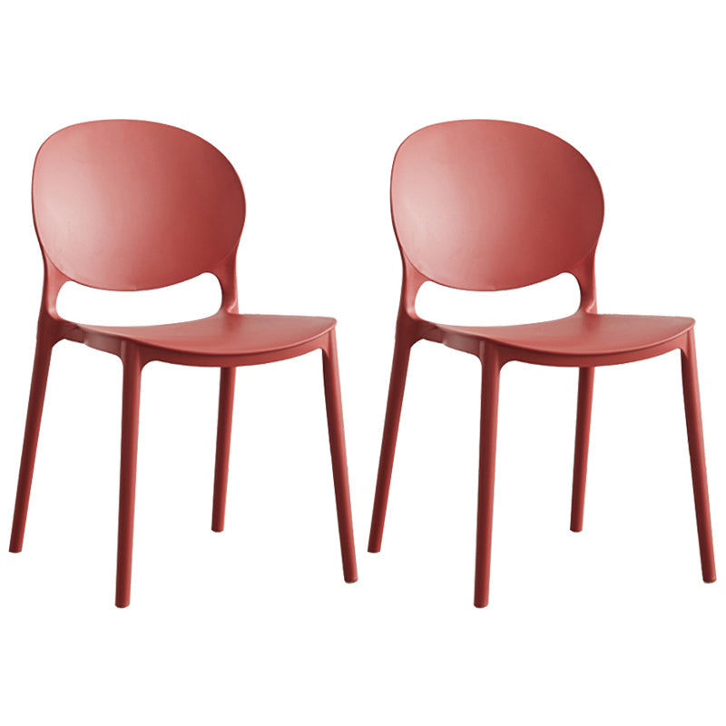 Scandinavian Plastic Armless Dining Chairs Indoor Stackable Side Chair Burgundy 2 Piece Set Clearhalo ' kitchen&dining_furn' 'Dining Chairs' 'Dining Tables & Seating' 'dining_chair' 'furn' 'furn_dining_chair' 'Furniture' 'furniture_dining_chair' 'Kitchen & Dining Furniture' 'kitchen' 3741085