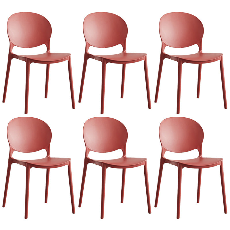 Scandinavian Plastic Armless Dining Chairs Indoor Stackable Side Chair Burgundy 6 Piece Set Clearhalo ' kitchen&dining_furn' 'Dining Chairs' 'Dining Tables & Seating' 'dining_chair' 'furn' 'furn_dining_chair' 'Furniture' 'furniture_dining_chair' 'Kitchen & Dining Furniture' 'kitchen' 3741087