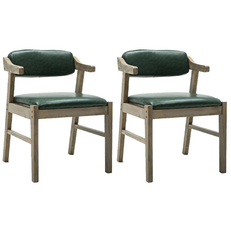 Upholstered Dining Arm Chair PU Leather Open Back Armchair with Wood Legs Blackish Green 2 Piece Set Natural Wood Clearhalo ' kitchen&dining_furn' 'Dining Chairs' 'Dining Tables & Seating' 'dining_chair' 'furn' 'furn_dining_chair' 'Furniture' 'furniture_dining_chair' 'Kitchen & Dining Furniture' 'kitchen' 3741179