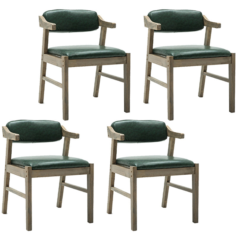 Upholstered Dining Arm Chair PU Leather Open Back Armchair with Wood Legs Blackish Green 4 Piece Set Natural Wood Clearhalo ' kitchen&dining_furn' 'Dining Chairs' 'Dining Tables & Seating' 'dining_chair' 'furn' 'furn_dining_chair' 'Furniture' 'furniture_dining_chair' 'Kitchen & Dining Furniture' 'kitchen' 3741180