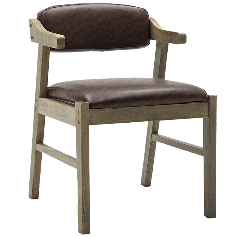 Upholstered Dining Arm Chair PU Leather Open Back Armchair with Wood Legs Brown 1 Piece Natural Wood Clearhalo ' kitchen&dining_furn' 'Dining Chairs' 'Dining Tables & Seating' 'dining_chair' 'furn' 'furn_dining_chair' 'Furniture' 'furniture_dining_chair' 'Kitchen & Dining Furniture' 'kitchen' 3741189