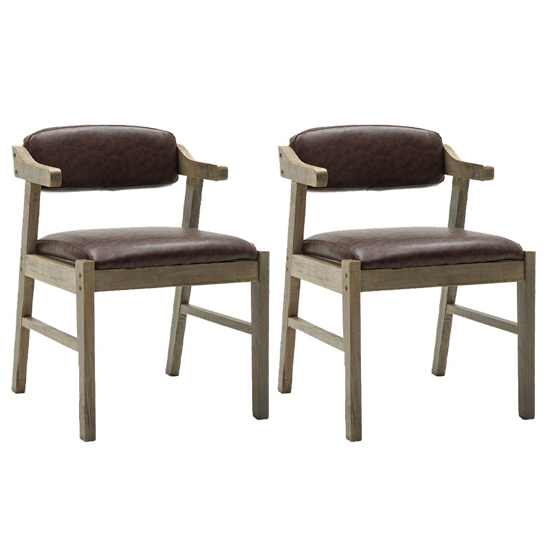 Upholstered Dining Arm Chair PU Leather Open Back Armchair with Wood Legs Brown 2 Piece Set Natural Wood Clearhalo ' kitchen&dining_furn' 'Dining Chairs' 'Dining Tables & Seating' 'dining_chair' 'furn' 'furn_dining_chair' 'Furniture' 'furniture_dining_chair' 'Kitchen & Dining Furniture' 'kitchen' 3741191