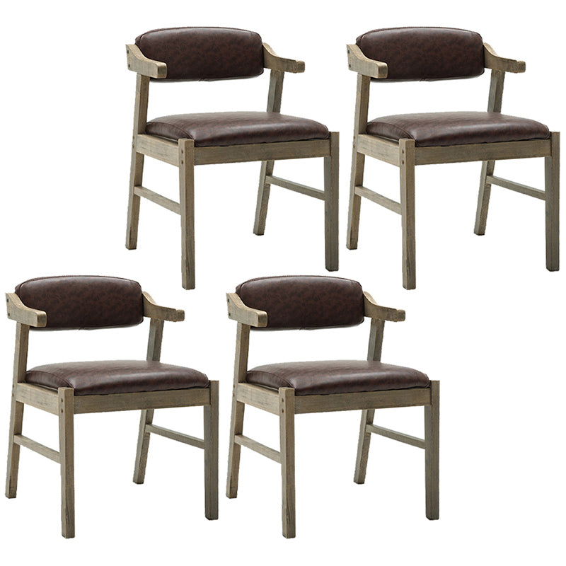 Upholstered Dining Arm Chair PU Leather Open Back Armchair with Wood Legs Brown 4 Piece Set Natural Wood Clearhalo ' kitchen&dining_furn' 'Dining Chairs' 'Dining Tables & Seating' 'dining_chair' 'furn' 'furn_dining_chair' 'Furniture' 'furniture_dining_chair' 'Kitchen & Dining Furniture' 'kitchen' 3741193