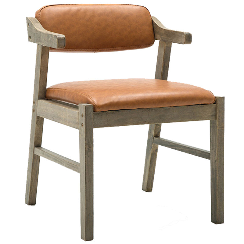 Upholstered Dining Arm Chair PU Leather Open Back Armchair with Wood Legs Yellow-Brown 1 Piece Natural Wood Clearhalo ' kitchen&dining_furn' 'Dining Chairs' 'Dining Tables & Seating' 'dining_chair' 'furn' 'furn_dining_chair' 'Furniture' 'furniture_dining_chair' 'Kitchen & Dining Furniture' 'kitchen' 3741194