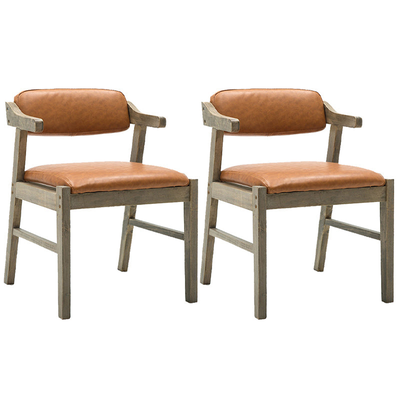 Upholstered Dining Arm Chair PU Leather Open Back Armchair with Wood Legs Yellow-Brown 2 Piece Set Natural Wood Clearhalo ' kitchen&dining_furn' 'Dining Chairs' 'Dining Tables & Seating' 'dining_chair' 'furn' 'furn_dining_chair' 'Furniture' 'furniture_dining_chair' 'Kitchen & Dining Furniture' 'kitchen' 3741196