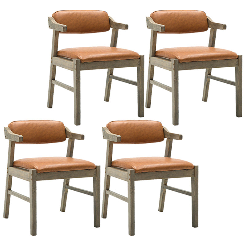 Upholstered Dining Arm Chair PU Leather Open Back Armchair with Wood Legs Yellow-Brown 4 Piece Set Natural Wood Clearhalo ' kitchen&dining_furn' 'Dining Chairs' 'Dining Tables & Seating' 'dining_chair' 'furn' 'furn_dining_chair' 'Furniture' 'furniture_dining_chair' 'Kitchen & Dining Furniture' 'kitchen' 3741197