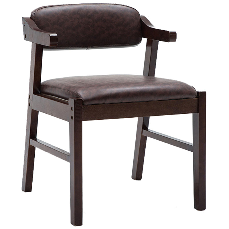 Upholstered Dining Arm Chair PU Leather Open Back Armchair with Wood Legs Brown 1 Piece Walnut Clearhalo ' kitchen&dining_furn' 'Dining Chairs' 'Dining Tables & Seating' 'dining_chair' 'furn' 'furn_dining_chair' 'Furniture' 'furniture_dining_chair' 'Kitchen & Dining Furniture' 'kitchen' 3741198