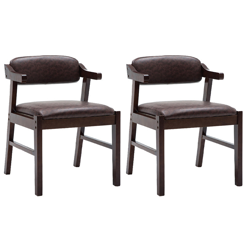 Upholstered Dining Arm Chair PU Leather Open Back Armchair with Wood Legs Brown 2 Piece Set Walnut Clearhalo ' kitchen&dining_furn' 'Dining Chairs' 'Dining Tables & Seating' 'dining_chair' 'furn' 'furn_dining_chair' 'Furniture' 'furniture_dining_chair' 'Kitchen & Dining Furniture' 'kitchen' 3741199