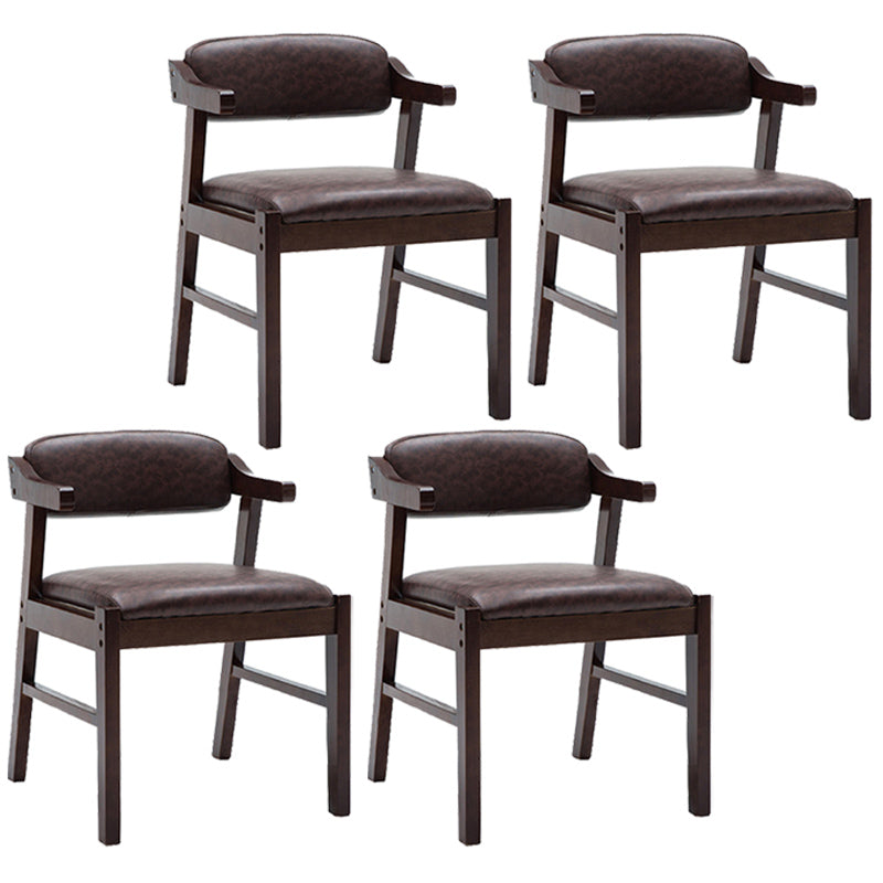 Upholstered Dining Arm Chair PU Leather Open Back Armchair with Wood Legs Brown 4 Piece Set Walnut Clearhalo ' kitchen&dining_furn' 'Dining Chairs' 'Dining Tables & Seating' 'dining_chair' 'furn' 'furn_dining_chair' 'Furniture' 'furniture_dining_chair' 'Kitchen & Dining Furniture' 'kitchen' 3741200
