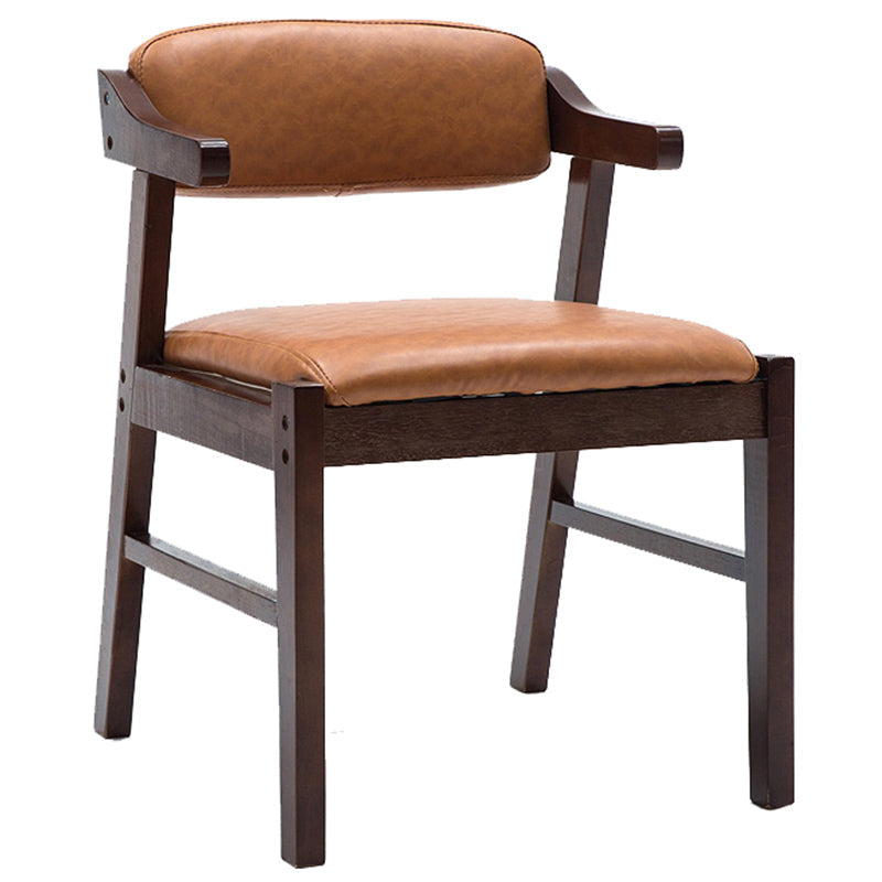 Upholstered Dining Arm Chair PU Leather Open Back Armchair with Wood Legs Yellow-Brown 1 Piece Walnut Clearhalo ' kitchen&dining_furn' 'Dining Chairs' 'Dining Tables & Seating' 'dining_chair' 'furn' 'furn_dining_chair' 'Furniture' 'furniture_dining_chair' 'Kitchen & Dining Furniture' 'kitchen' 3741201