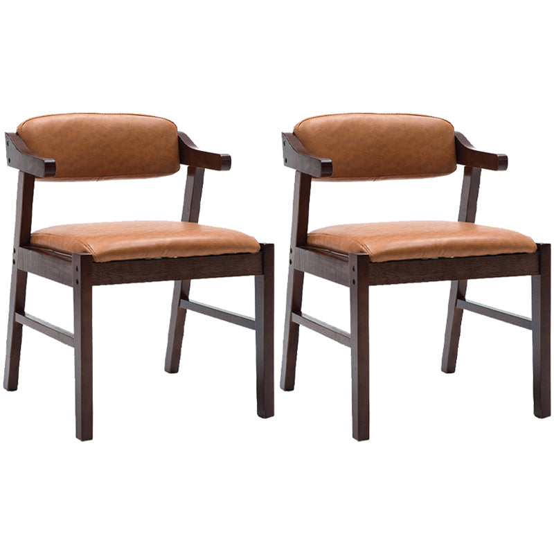 Upholstered Dining Arm Chair PU Leather Open Back Armchair with Wood Legs Yellow-Brown 2 Piece Set Walnut Clearhalo ' kitchen&dining_furn' 'Dining Chairs' 'Dining Tables & Seating' 'dining_chair' 'furn' 'furn_dining_chair' 'Furniture' 'furniture_dining_chair' 'Kitchen & Dining Furniture' 'kitchen' 3741202