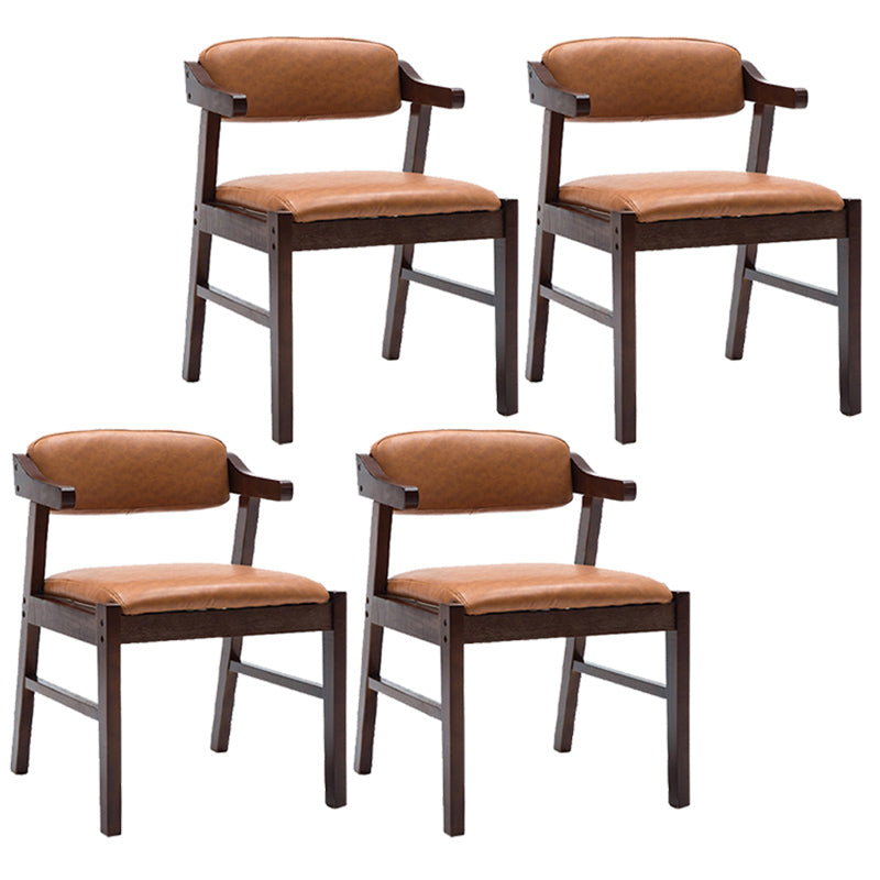 Upholstered Dining Arm Chair PU Leather Open Back Armchair with Wood Legs Yellow-Brown 4 Piece Set Walnut Clearhalo ' kitchen&dining_furn' 'Dining Chairs' 'Dining Tables & Seating' 'dining_chair' 'furn' 'furn_dining_chair' 'Furniture' 'furniture_dining_chair' 'Kitchen & Dining Furniture' 'kitchen' 3741203