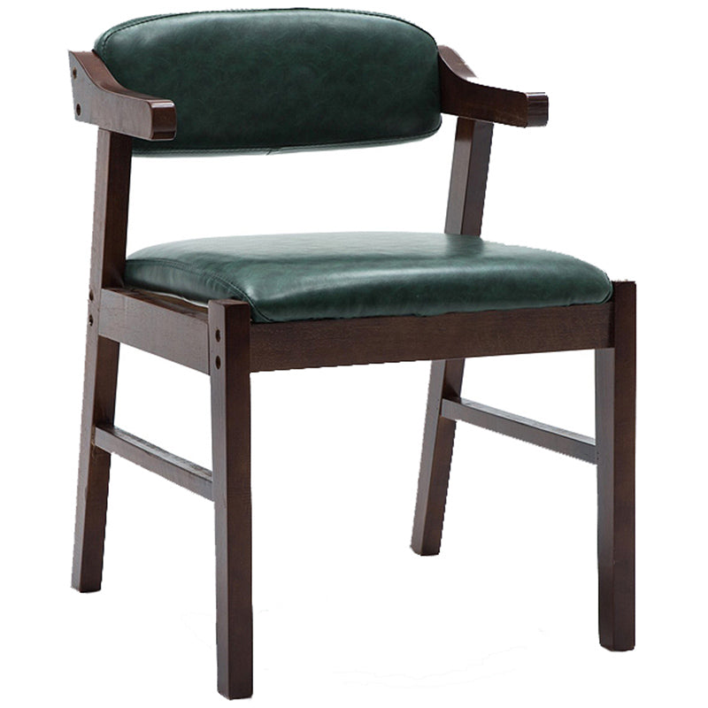 Upholstered Dining Arm Chair PU Leather Open Back Armchair with Wood Legs Blackish Green 1 Piece Walnut Clearhalo ' kitchen&dining_furn' 'Dining Chairs' 'Dining Tables & Seating' 'dining_chair' 'furn' 'furn_dining_chair' 'Furniture' 'furniture_dining_chair' 'Kitchen & Dining Furniture' 'kitchen' 3741204