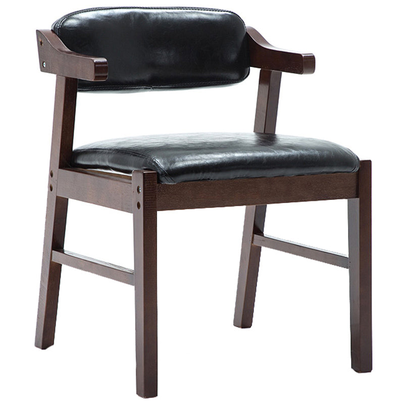 Upholstered Dining Arm Chair PU Leather Open Back Armchair with Wood Legs Black 1 Piece Walnut Clearhalo ' kitchen&dining_furn' 'Dining Chairs' 'Dining Tables & Seating' 'dining_chair' 'furn' 'furn_dining_chair' 'Furniture' 'furniture_dining_chair' 'Kitchen & Dining Furniture' 'kitchen' 3741207