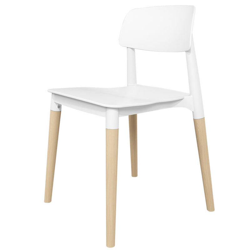 Plastic Stackable Armless Dining Chairs Open Back Side Chair with Wood Legs White 1 Piece Clearhalo ' kitchen&dining_furn' 'Dining Chairs' 'Dining Tables & Seating' 'dining_chair' 'furn' 'furn_dining_chair' 'Furniture' 'furniture_dining_chair' 'Kitchen & Dining Furniture' 'kitchen' 3741281