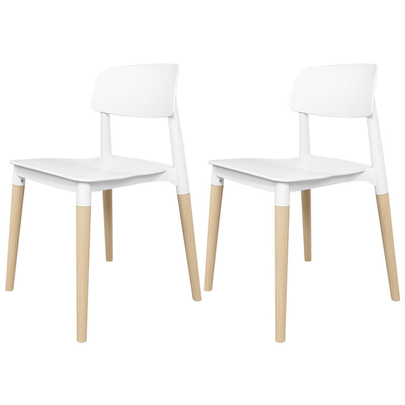 Plastic Stackable Armless Dining Chairs Open Back Side Chair with Wood Legs White 2 Piece Set Clearhalo ' kitchen&dining_furn' 'Dining Chairs' 'Dining Tables & Seating' 'dining_chair' 'furn' 'furn_dining_chair' 'Furniture' 'furniture_dining_chair' 'Kitchen & Dining Furniture' 'kitchen' 3741282