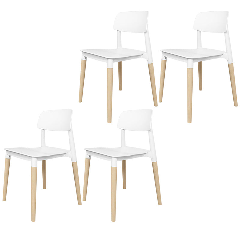 Plastic Stackable Armless Dining Chairs Open Back Side Chair with Wood Legs White 4 Piece Set Clearhalo ' kitchen&dining_furn' 'Dining Chairs' 'Dining Tables & Seating' 'dining_chair' 'furn' 'furn_dining_chair' 'Furniture' 'furniture_dining_chair' 'Kitchen & Dining Furniture' 'kitchen' 3741284