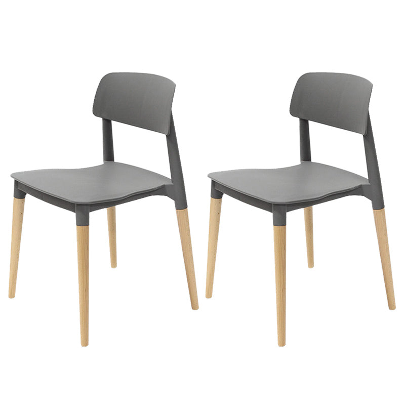 Plastic Stackable Armless Dining Chairs Open Back Side Chair with Wood Legs Grey 2 Piece Set Clearhalo ' kitchen&dining_furn' 'Dining Chairs' 'Dining Tables & Seating' 'dining_chair' 'furn' 'furn_dining_chair' 'Furniture' 'furniture_dining_chair' 'Kitchen & Dining Furniture' 'kitchen' 3741288