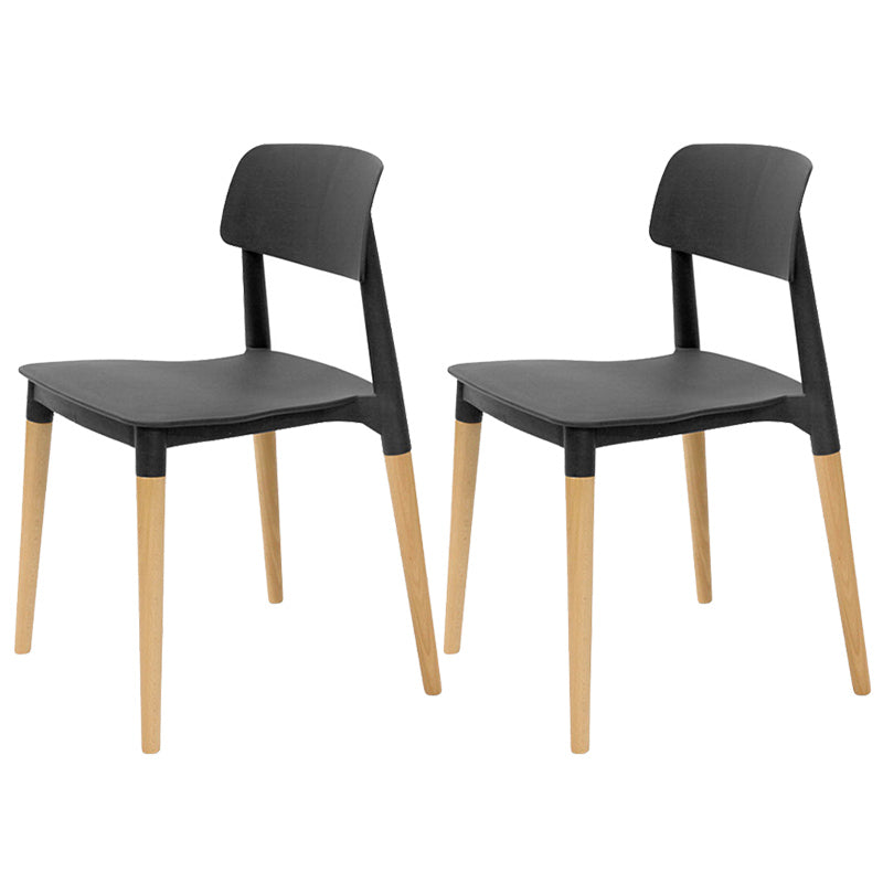 Plastic Stackable Armless Dining Chairs Open Back Side Chair with Wood Legs Black 2 Piece Set Clearhalo ' kitchen&dining_furn' 'Dining Chairs' 'Dining Tables & Seating' 'dining_chair' 'furn' 'furn_dining_chair' 'Furniture' 'furniture_dining_chair' 'Kitchen & Dining Furniture' 'kitchen' 3741295