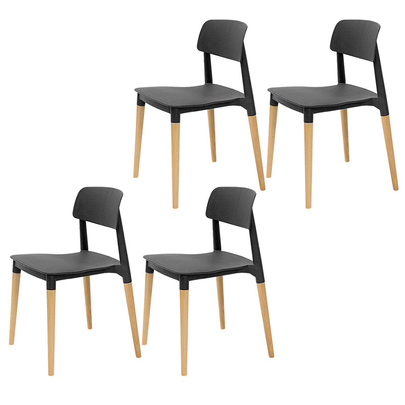 Plastic Stackable Armless Dining Chairs Open Back Side Chair with Wood Legs Black 4 Piece Set Clearhalo ' kitchen&dining_furn' 'Dining Chairs' 'Dining Tables & Seating' 'dining_chair' 'furn' 'furn_dining_chair' 'Furniture' 'furniture_dining_chair' 'Kitchen & Dining Furniture' 'kitchen' 3741296